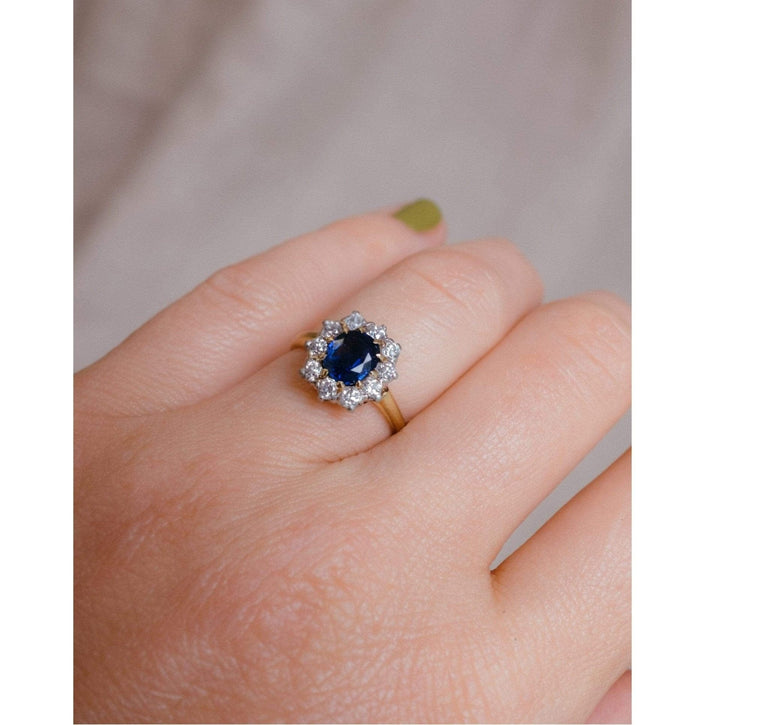 Mid Century Sapphire & Diamond Cluster
