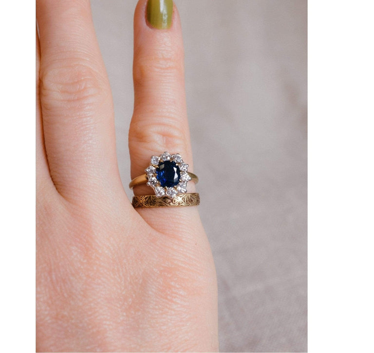 Mid Century Sapphire & Diamond Cluster