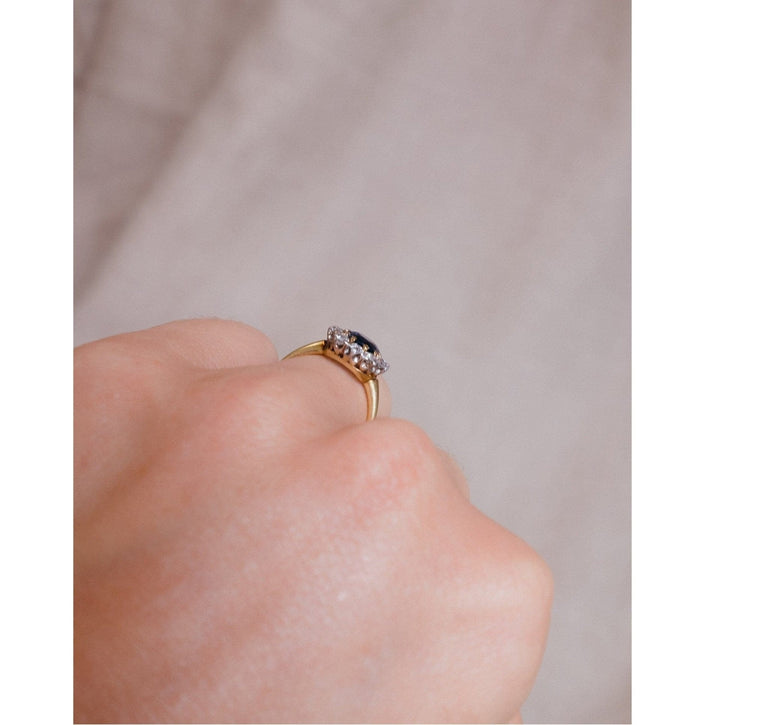 Mid Century Sapphire & Diamond Cluster