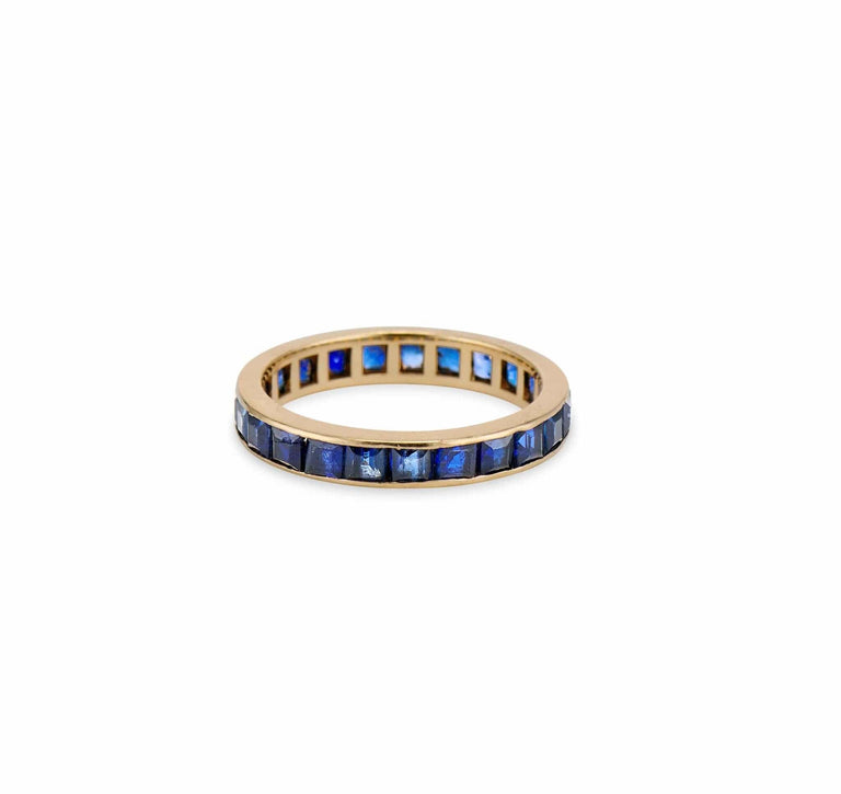 Mid Century Square Cut Sapphire & Gold Eternity Band