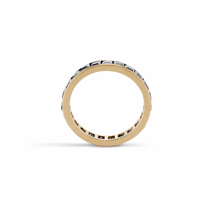 Mid Century Square Cut Sapphire & Gold Eternity Band