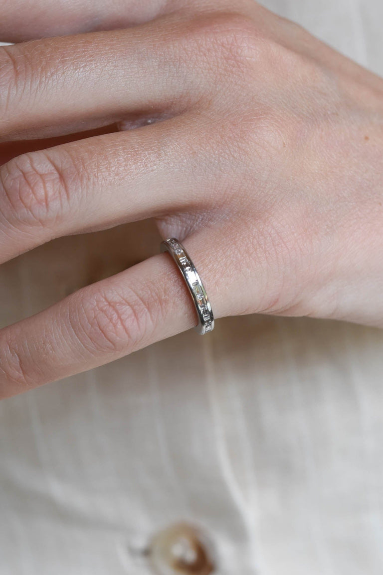 Midcentury 1.10 Carat Baguette Diamond Eternity Vintage Wedding Band - Size x