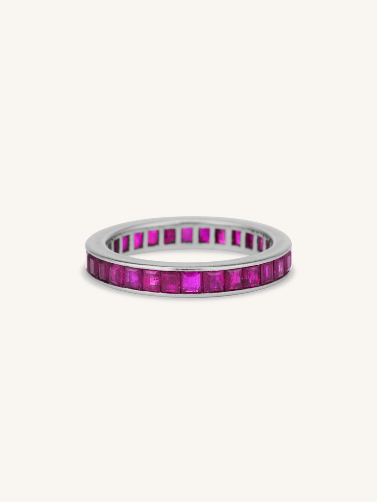 Midcentury Carré Cut Ruby Eternity Band