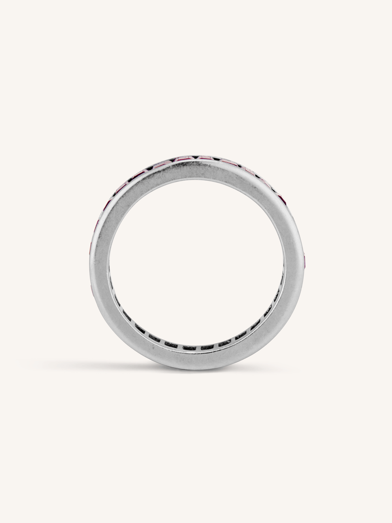 Midcentury Carré Cut Ruby Eternity Band