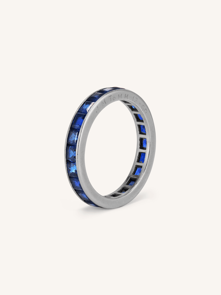 Midcentury Carré Cut Sapphire Eternity Wedding Band