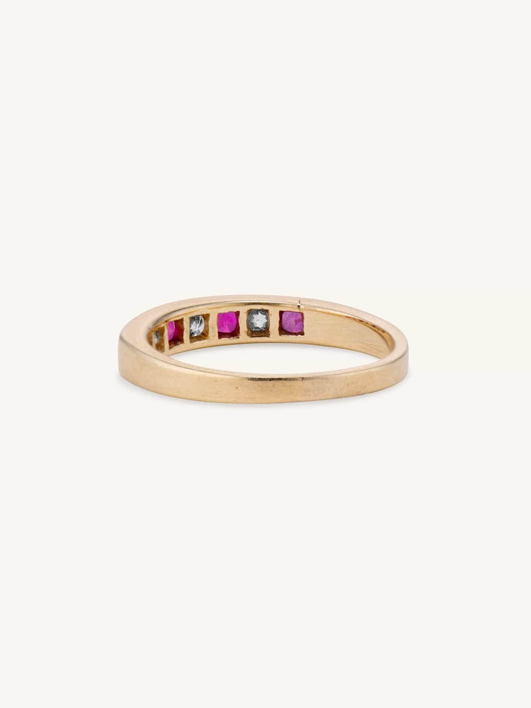 Midcentury Ruby & Diamond Half Band Size 7