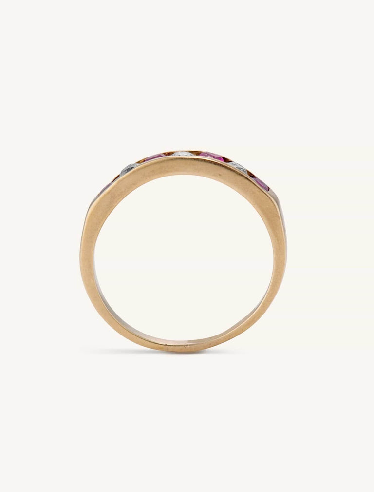 Midcentury Ruby & Diamond Half Band Size 7