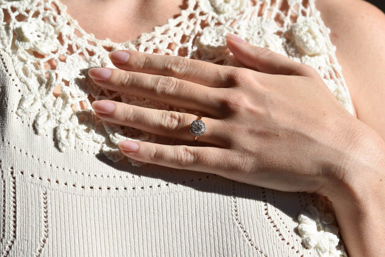 Late Art Deco Transitional Cut Diamond Cluster Engagement Ring