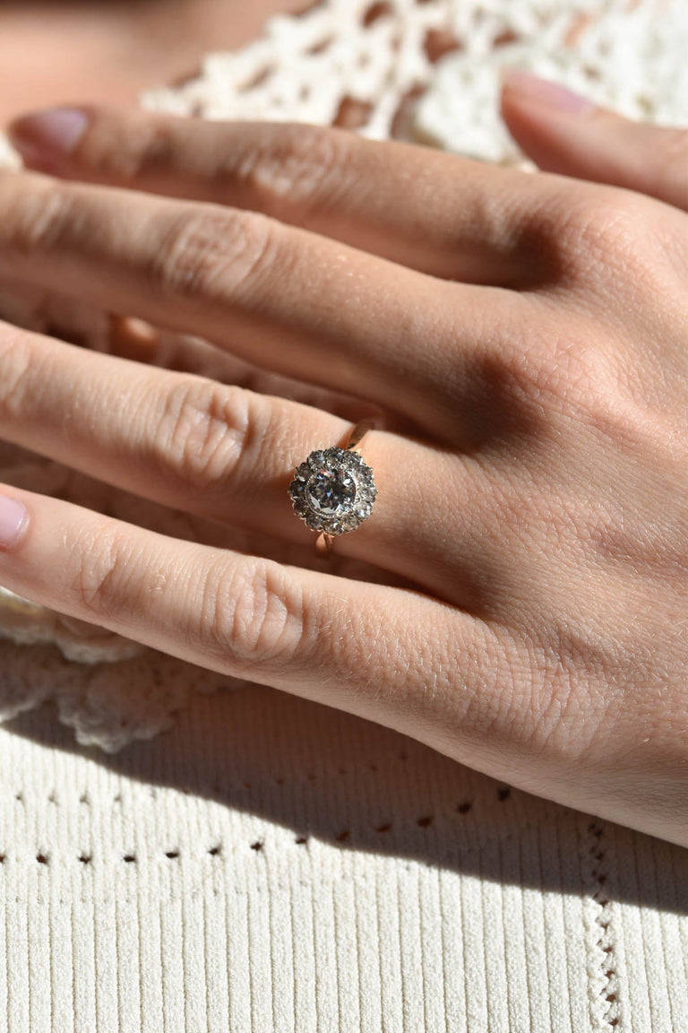 Late Art Deco Transitional Cut Diamond Cluster Engagement Ring