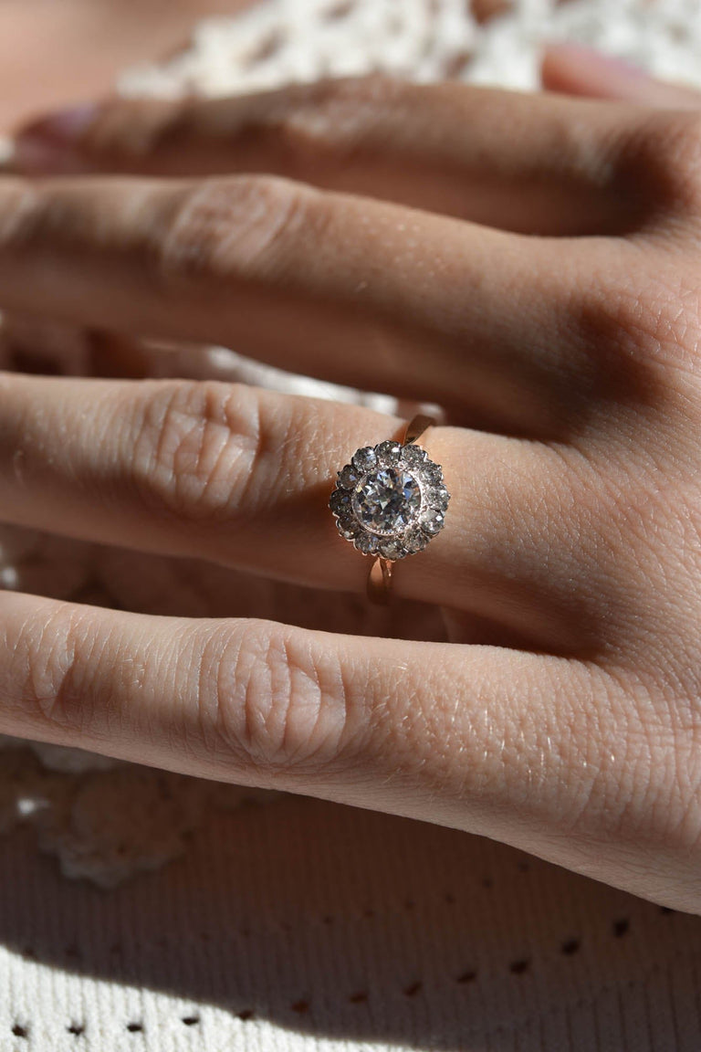 Late Art Deco Transitional Cut Diamond Cluster Engagement Ring