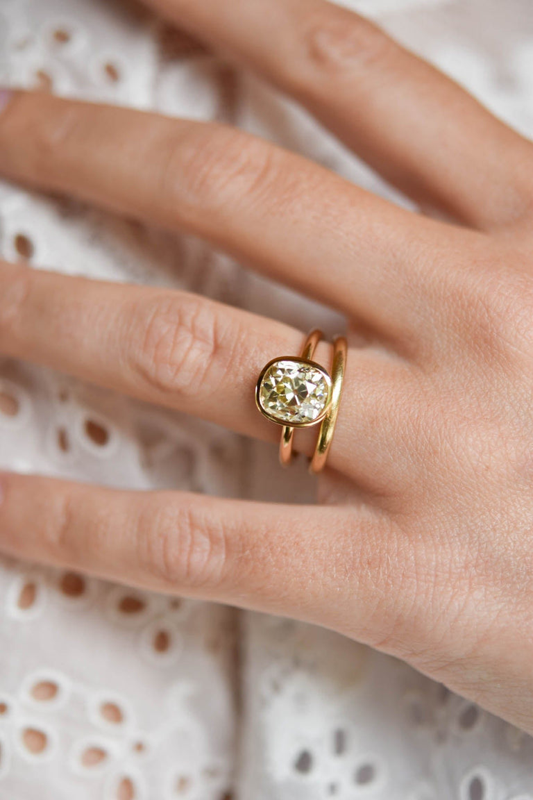 3.07Ct Old Mine Diamond Bezel Engagement Ring in Yellow Gold