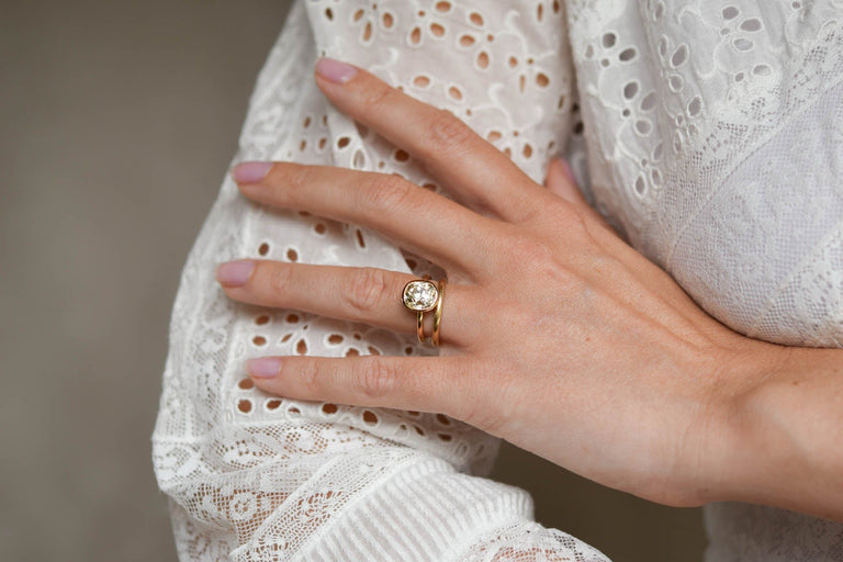 3.07Ct Old Mine Diamond Bezel Engagement Ring in Yellow Gold