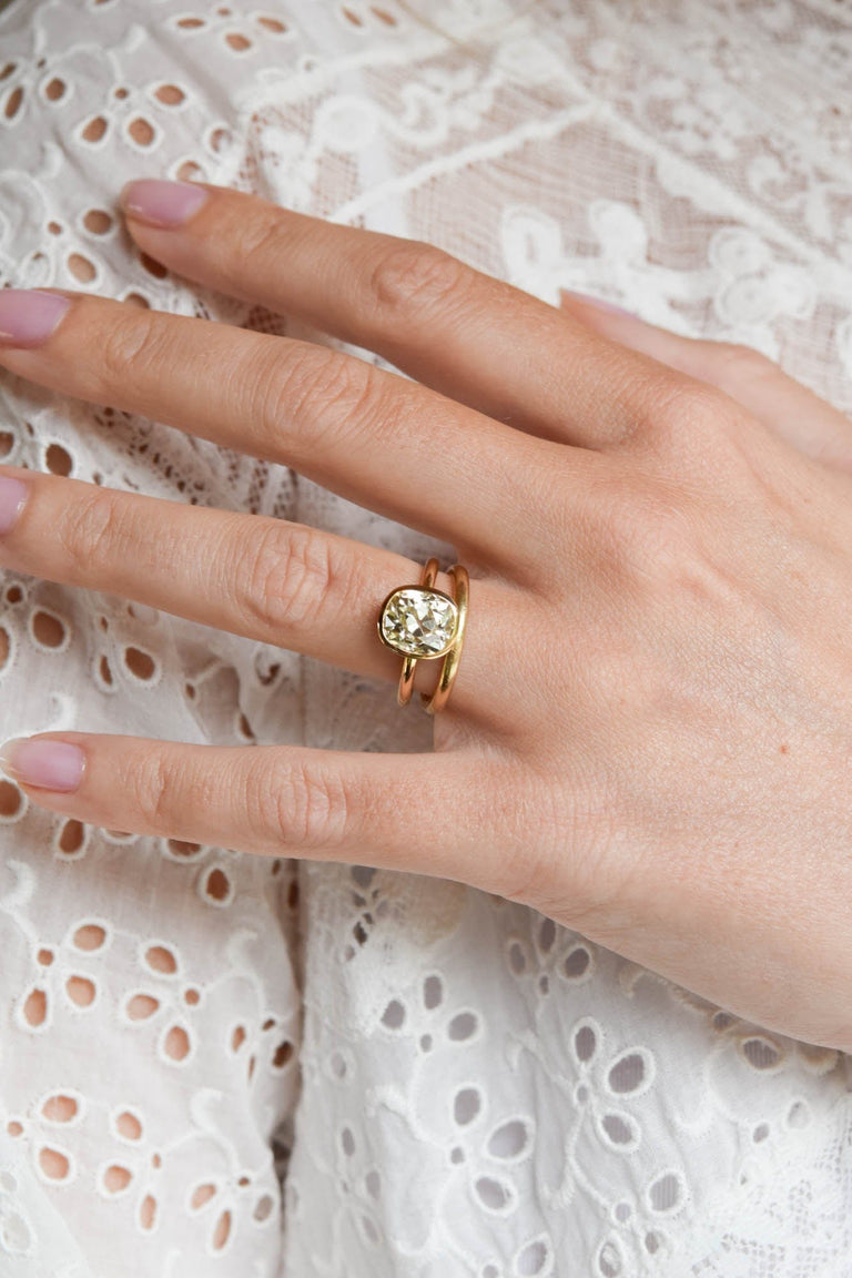 3.07Ct Old Mine Diamond Bezel Engagement Ring in Yellow Gold