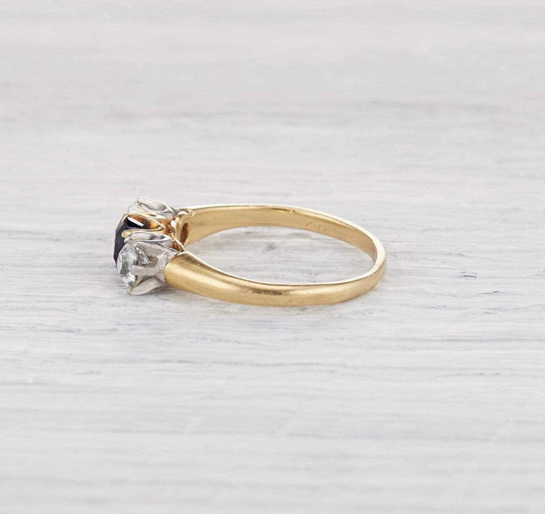 One Carat Edwardian Diamond and Sapphire Three Stone Ring