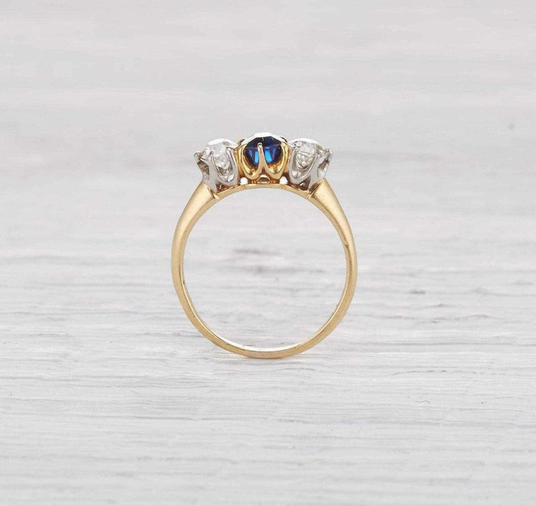 One Carat Edwardian Diamond and Sapphire Three Stone Ring
