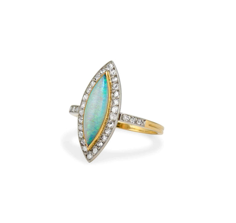 Opal & Diamond Navette Ring