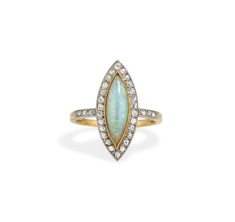 Opal & Diamond Navette Ring