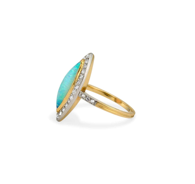Opal & Diamond Navette Ring