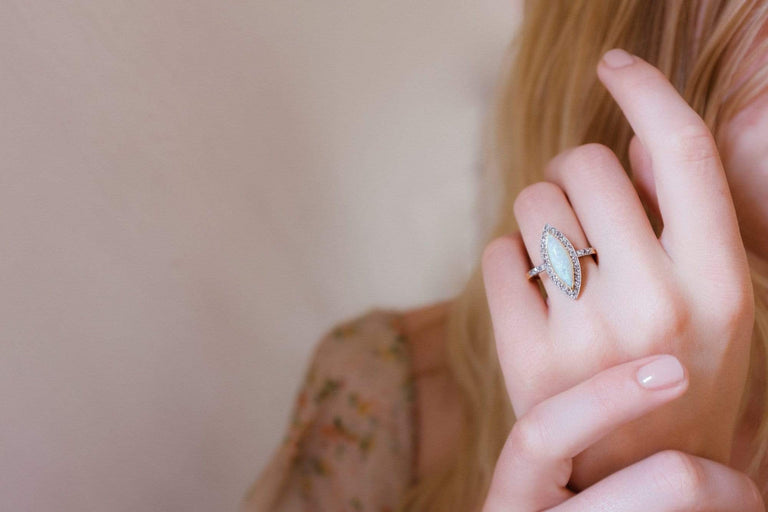 Opal & Diamond Navette Ring