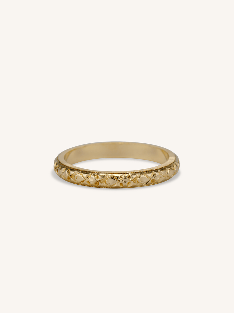 Orange Blossom Floral Engraved 14K Yellow Gold Vintage Wedding Band