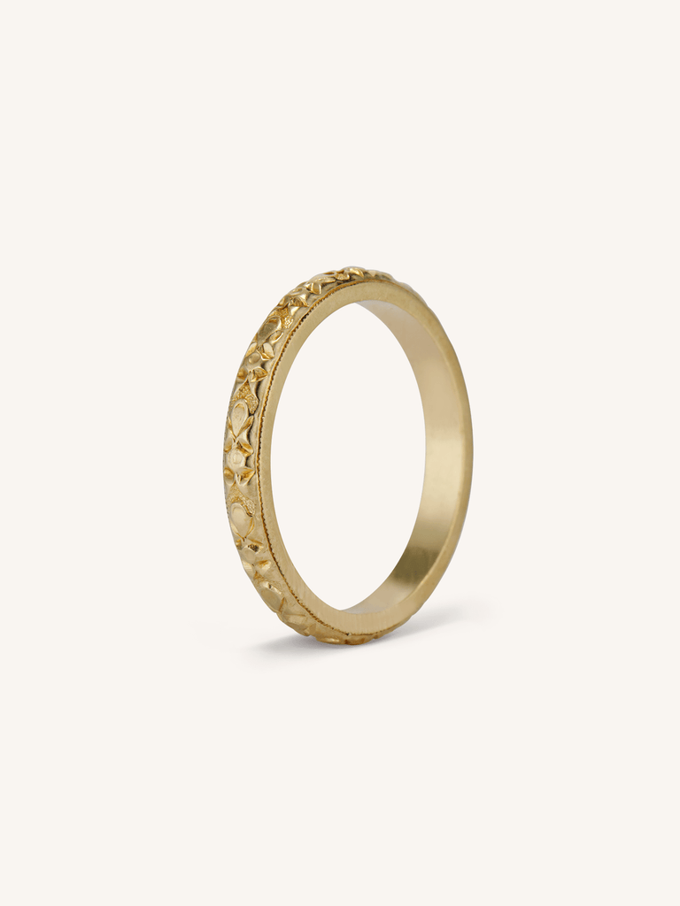 Orange Blossom Floral Engraved 14K Yellow Gold Vintage Wedding Band