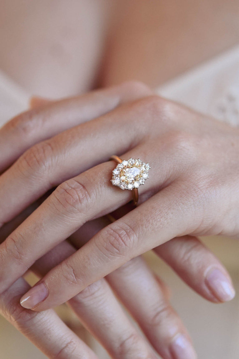 Oval Leia 1.53ct Edwardian Cluster Engagement Ring