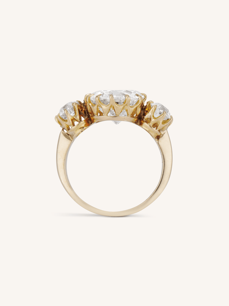 Victorian 3.04 Carat Three Stone Antique Old European Diamond Gold Engagement Ring