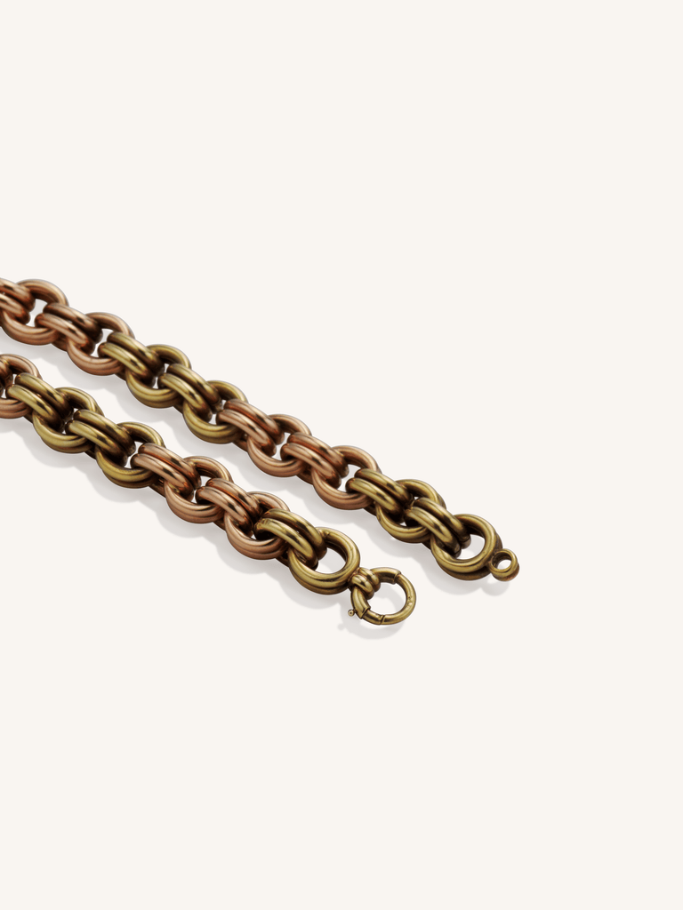 Retro 14K Pink and Green Gold Double Link Unisex Bracelet | 1940s