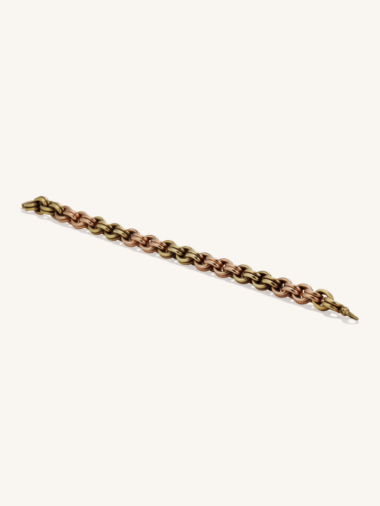 Retro 14K Pink and Green Gold Double Link Unisex Bracelet | 1940s