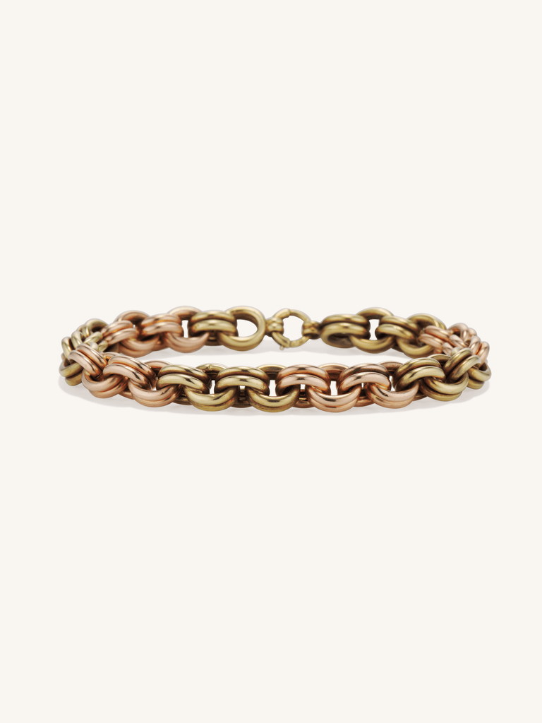 Retro 14K Pink and Green Gold Double Link Unisex Bracelet | 1940s