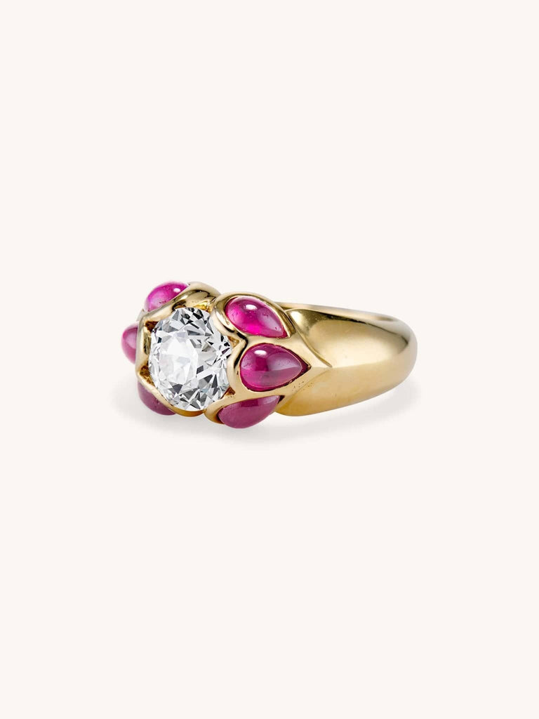Retro 2.12 Carat Old European Cut Diamond and Ruby Ring