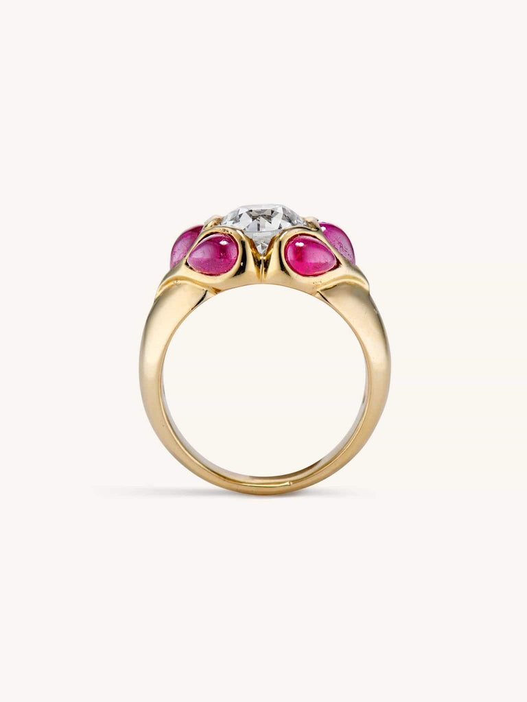 Retro 2.12 Carat Old European Cut Diamond and Ruby Ring