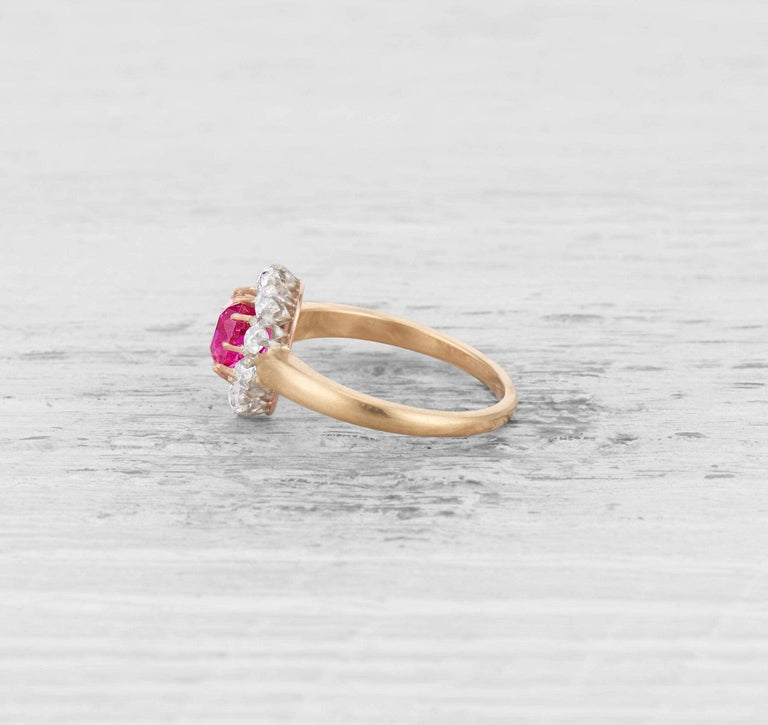 RUBY AND DIAMOND ANTIQUE CLUSTER ENGAGEMENT RING