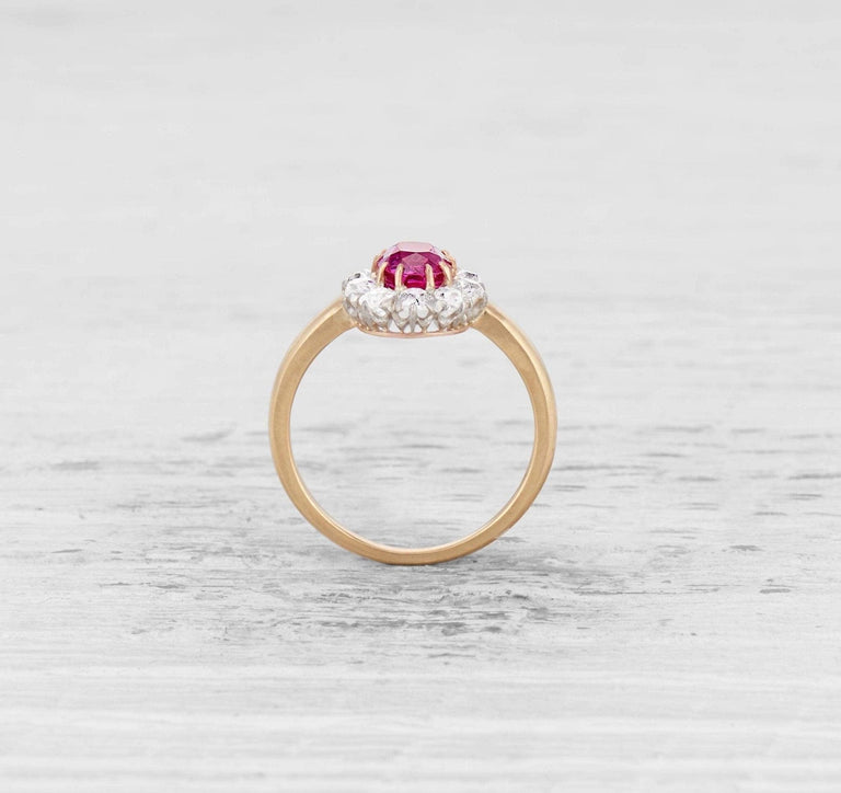 RUBY AND DIAMOND ANTIQUE CLUSTER ENGAGEMENT RING