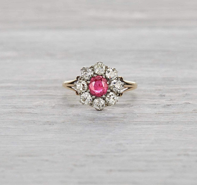Ruby & Diamond Victorian Cluster Engagement Ring