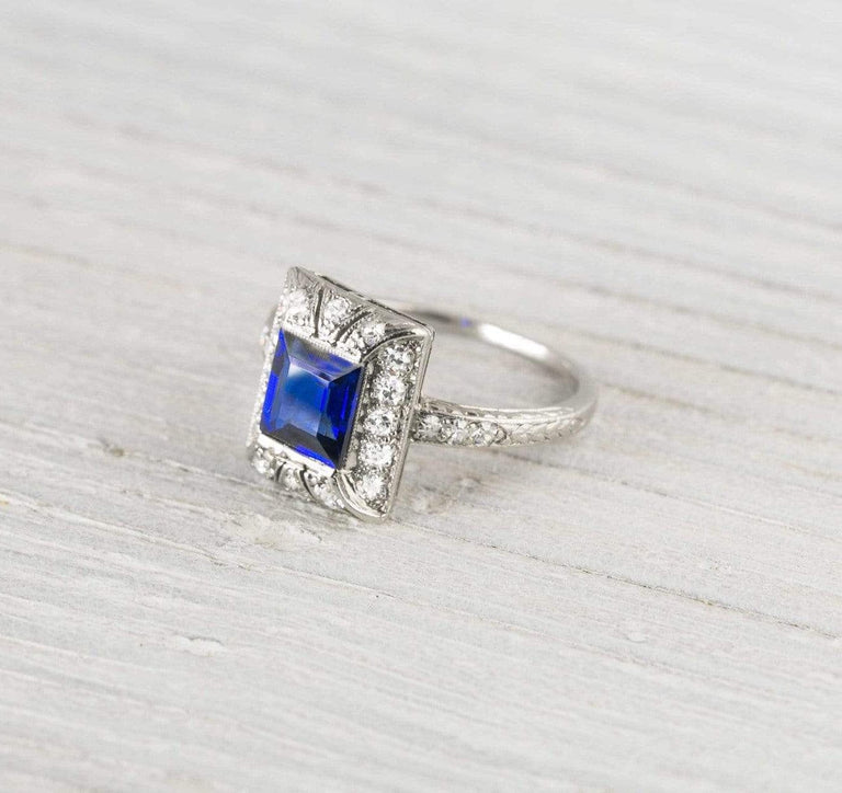 Sapphire & Diamond Vintage Art Deco Engagement Ring