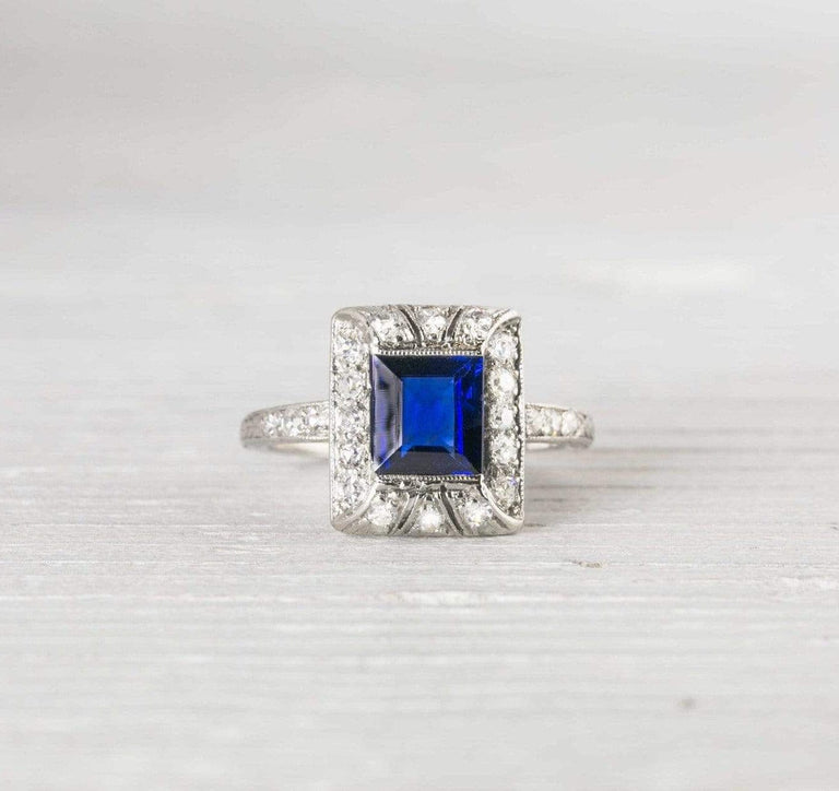 Sapphire & Diamond Vintage Art Deco Engagement Ring
