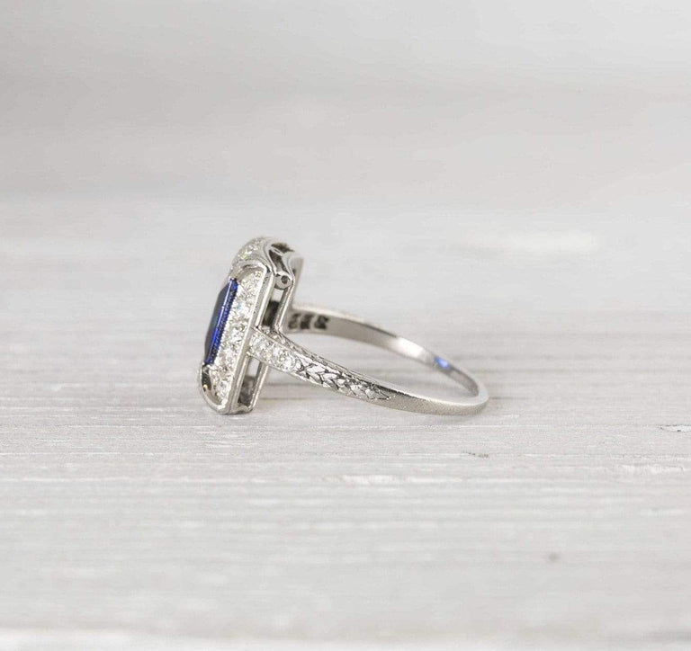 Sapphire & Diamond Vintage Art Deco Engagement Ring