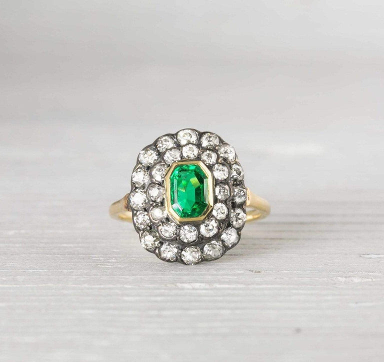 Silver on Gold Emerald & Diamond Engagement Ring