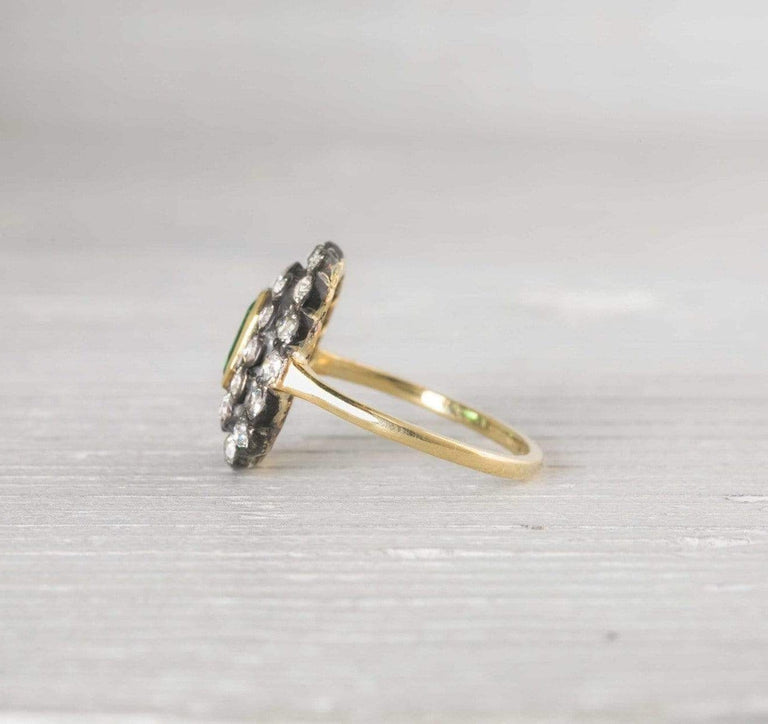 Silver on Gold Emerald & Diamond Engagement Ring