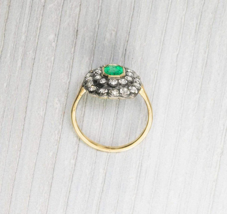 Silver on Gold Emerald & Diamond Engagement Ring