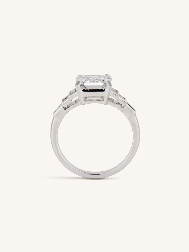 Midcentury 2.24 Carat Square Emerald Cut Vintage Diamond Engagement Ring