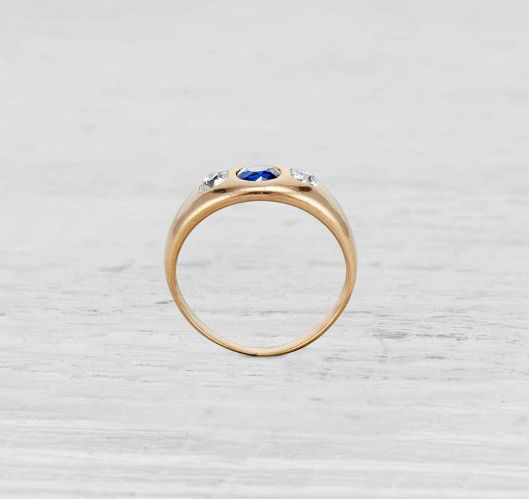 THREE STONE SAPPHIRE AND DIAMOND GYPSY RING
