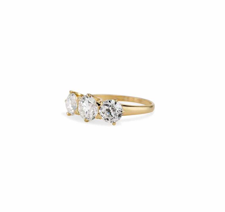 Tiffany & Co. 1940s 2.63 Carat Three-Stone Old European Diamond and Gold Ring