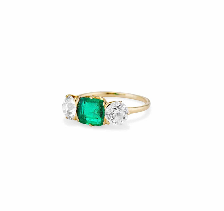 Tiffany & Co. 19th Century 1.05 Carat Columbian Emerald and Diamond Three Stone Ring, America