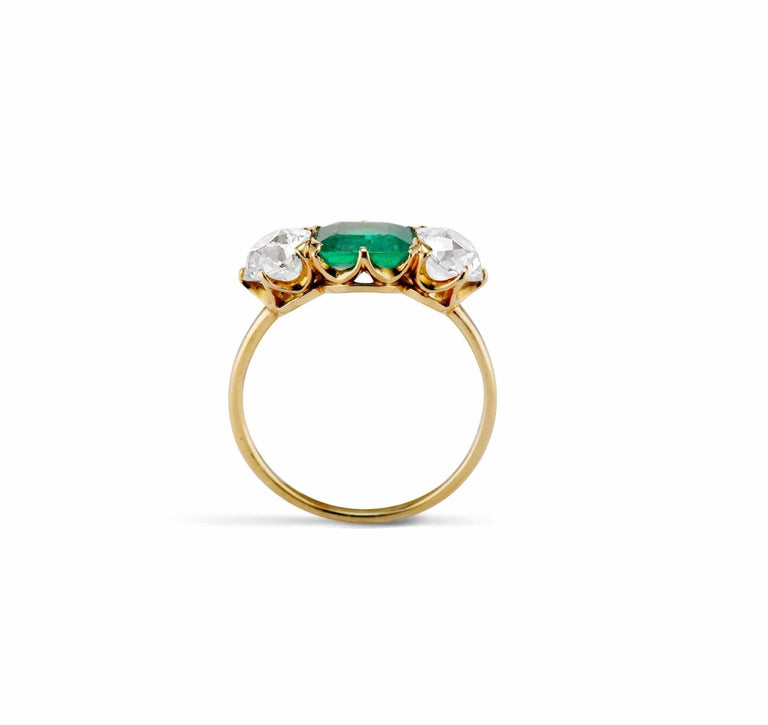 Tiffany & Co. 19th Century 1.05 Carat Columbian Emerald and Diamond Three Stone Ring, America