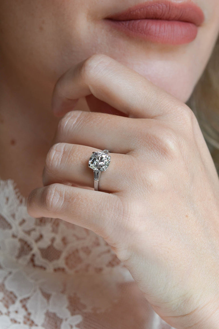 Tiffany & Co. Art Deco 3.21 Carat Old Mine Cushion Cut Diamond Vintage Engagement Ring