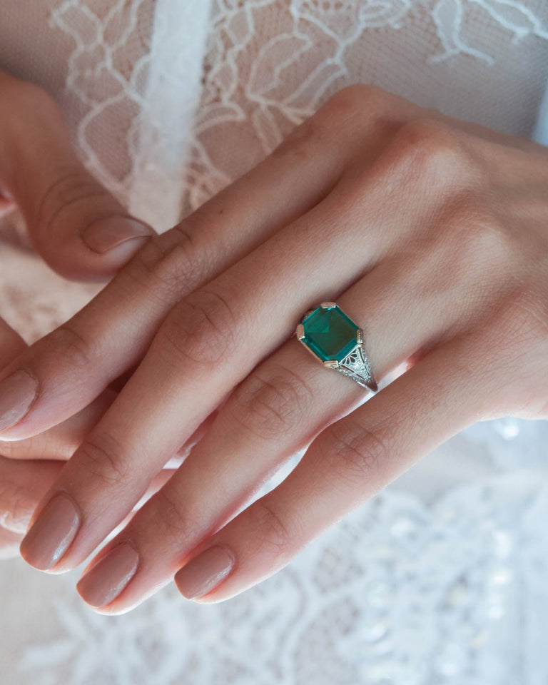 Tiffany & Co. Art Deco 1.83 Carat Colombian Emerald Cut Emerald Antique Ring