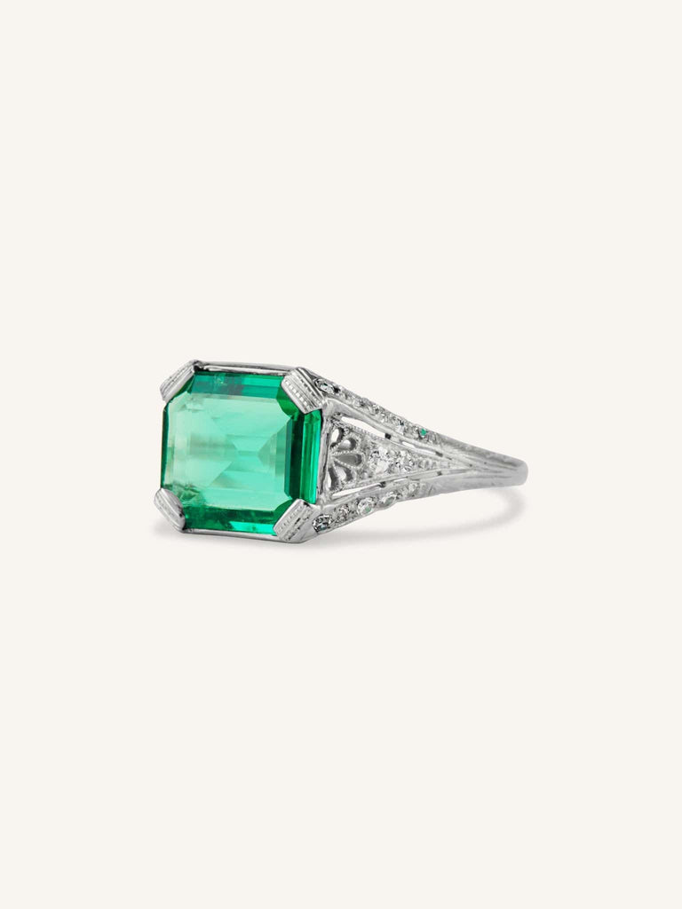 Tiffany & Co. Art Deco 1.83 Carat Colombian Emerald Cut Emerald Antique Ring