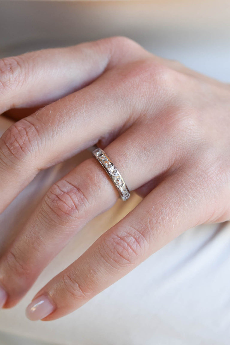 Tiffany & Co. French Cut Eternity Band Art Deco Platinum Size 4.25